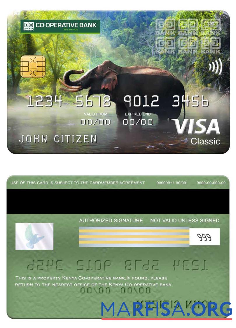Realistic Kenya Co operative Bank visa classic card template